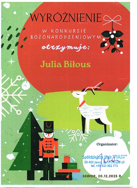 SP Sokołowiec - Bożonarodzeniowy konkurs plastyczny na ozdobę choinkową oraz stroik świąteczny - WYRÓŻNIENIA. BRAWO!