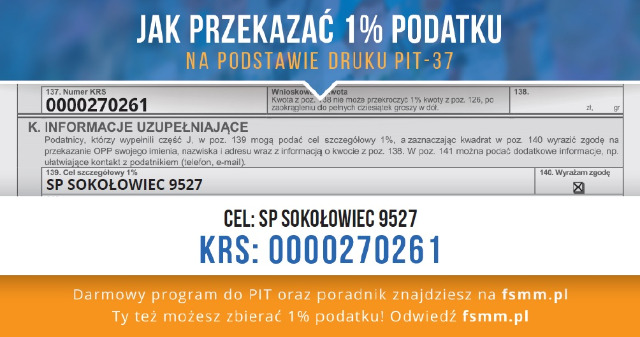 SP Sokołowiec - PRZEKAŻ 1% PODATKU dla uczniów Szkoły Podstawowej im. Jadwigi Śląskiej w Sokołowcu.