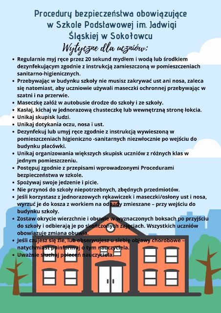 SP Sokołowiec - Wytyczne dla rodziców i uczniów obowiązujące od dnia 01.09.2020