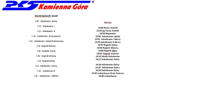 SP Sokołowiec - Rozkład jazdy autobusu szkolnego