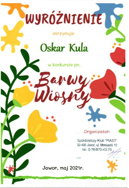 SP Sokołowiec - „Barwy wiosny” - wyróżnienia.....