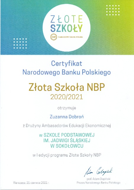 SP Sokołowiec - Szkoła Podstawowa im. Jadwigi Śląskiej w Sokołowcu - ZŁOTA SZKOŁA NBP  