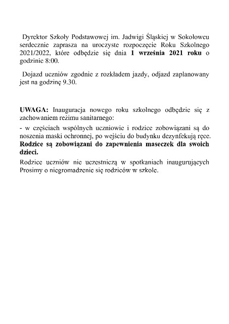SP Sokołowiec - Rozpoczęcie roku szkolnego 2021/2022