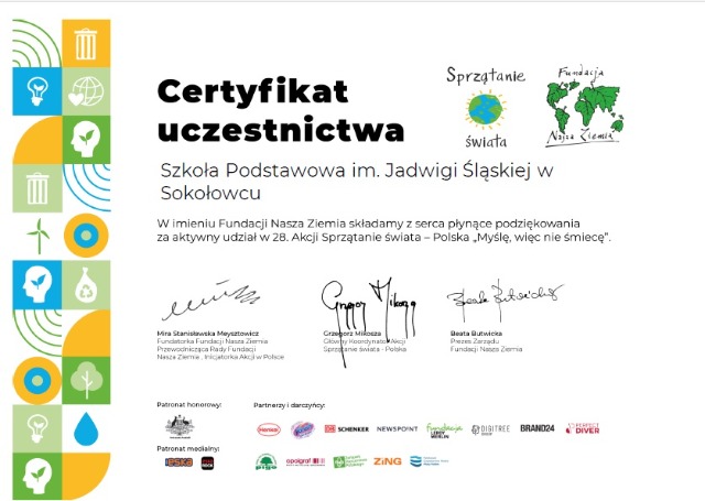 SP Sokołowiec - „28. Akcji Sprzątanie świata – Polska” - CERTIFIKATY