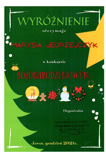 SP Sokołowiec - WYRÓŻNIENIA w konkursie BOŻONARODZENIOWYM...