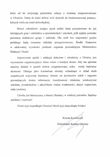 SP Sokołowiec - LIST DOLNOŚLĄSKIEGO KURATORA OŚWIATY