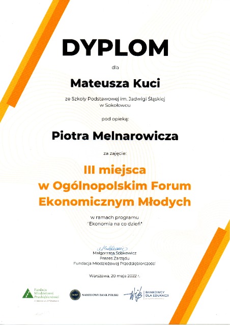 SP Sokołowiec - III miejsce w Ogólnopolskim Forum Ekonomicznym Młodych…