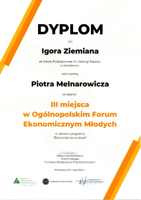 SP Sokołowiec - III miejsce w Ogólnopolskim Forum Ekonomicznym Młodych…