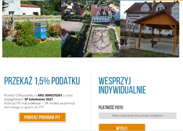 SP Sokołowiec - PRZEKAŻ 1,5 % PODATKU na rzecz uczniów Szkoły Podstawowej im. Jadwigi Śląskiej w Sokołowcu.