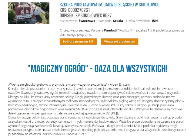 SP Sokołowiec - PRZEKAŻ 1,5 % PODATKU na rzecz uczniów Szkoły Podstawowej im. Jadwigi Śląskiej w Sokołowcu.