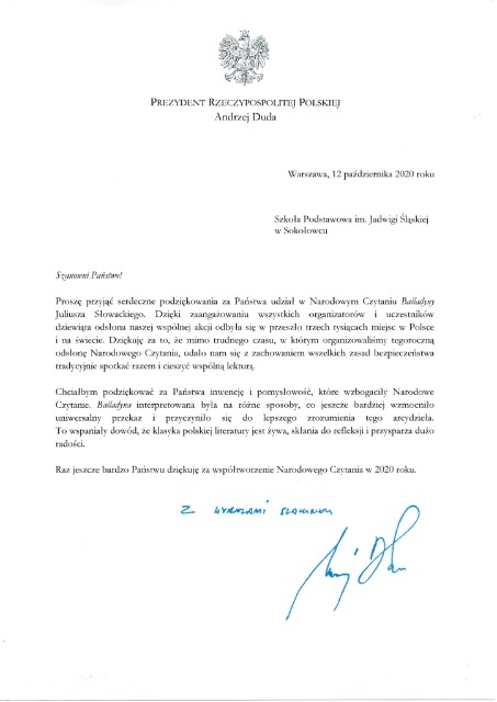 SP Sokołowiec - Narodowe czytanie 2020